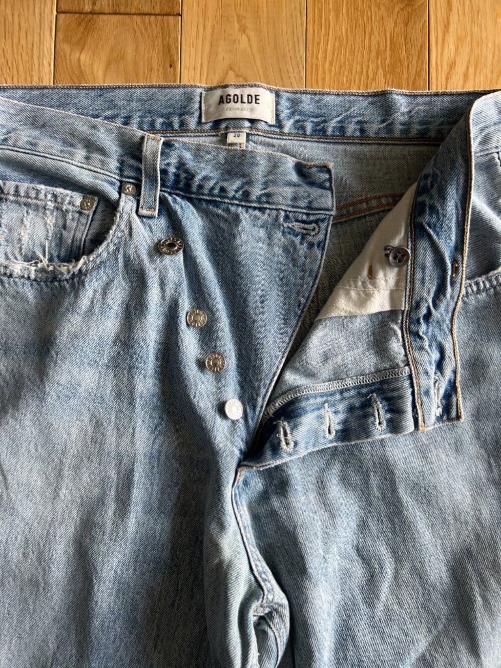 Agolde Criss Cross Jeans Wide Leg Light Wash Button Fly High Rise Womens Size 28 - Picture 6 of 13